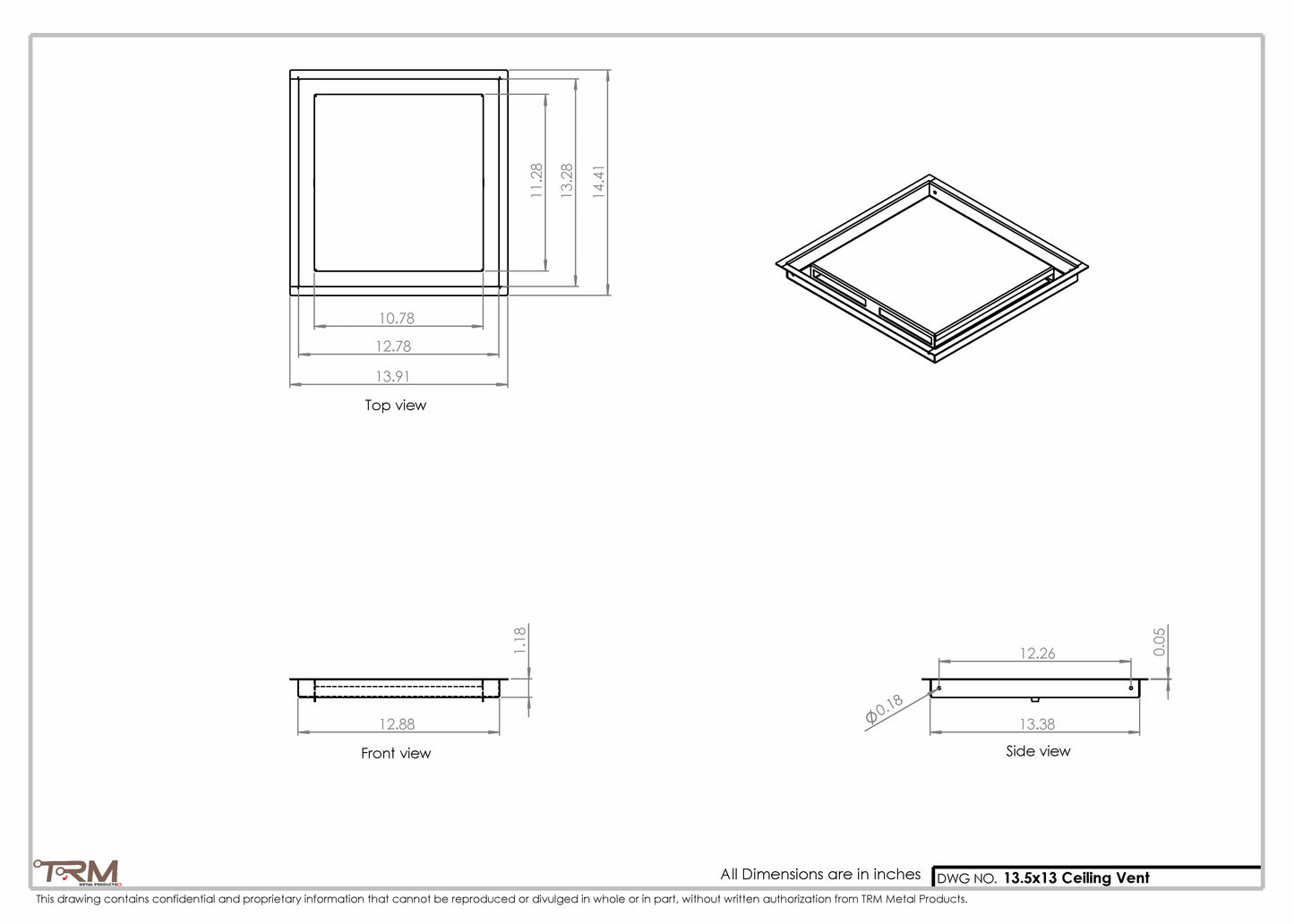 13.5x13 - Modern-Ceiling-Vent Cover-TRM Metal -  13x13.5