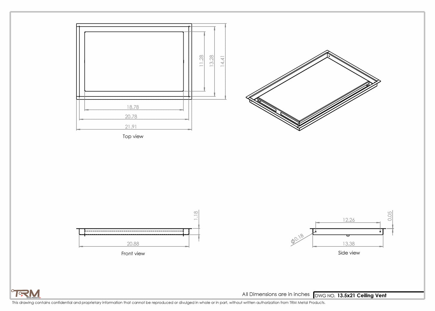 13.5x21 - Modern-Ceiling-Vent Cover-TRM Metal -  21x13.5