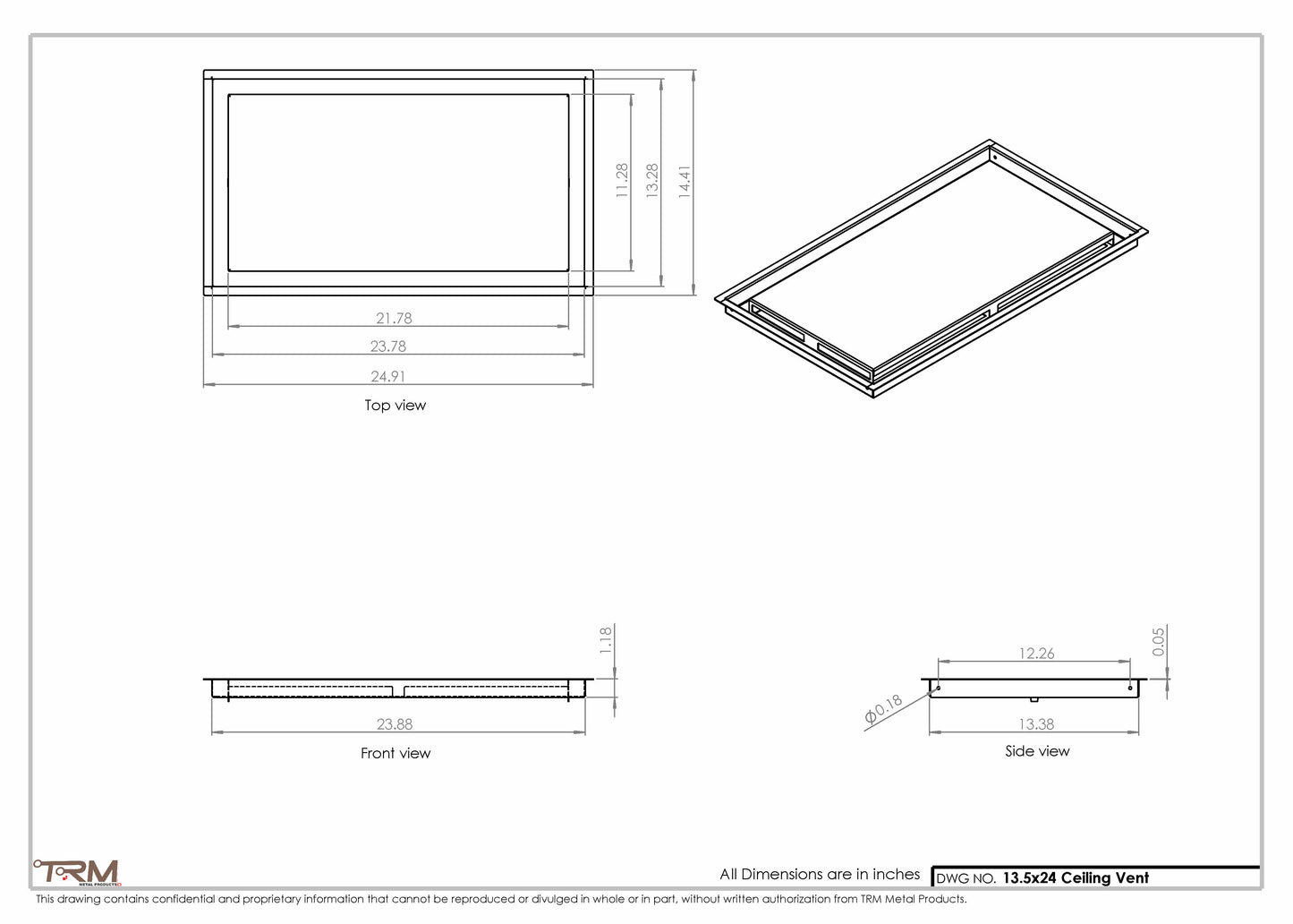 13.5x24 - Modern-Ceiling-Vent Cover-TRM Metal -  24x13.5