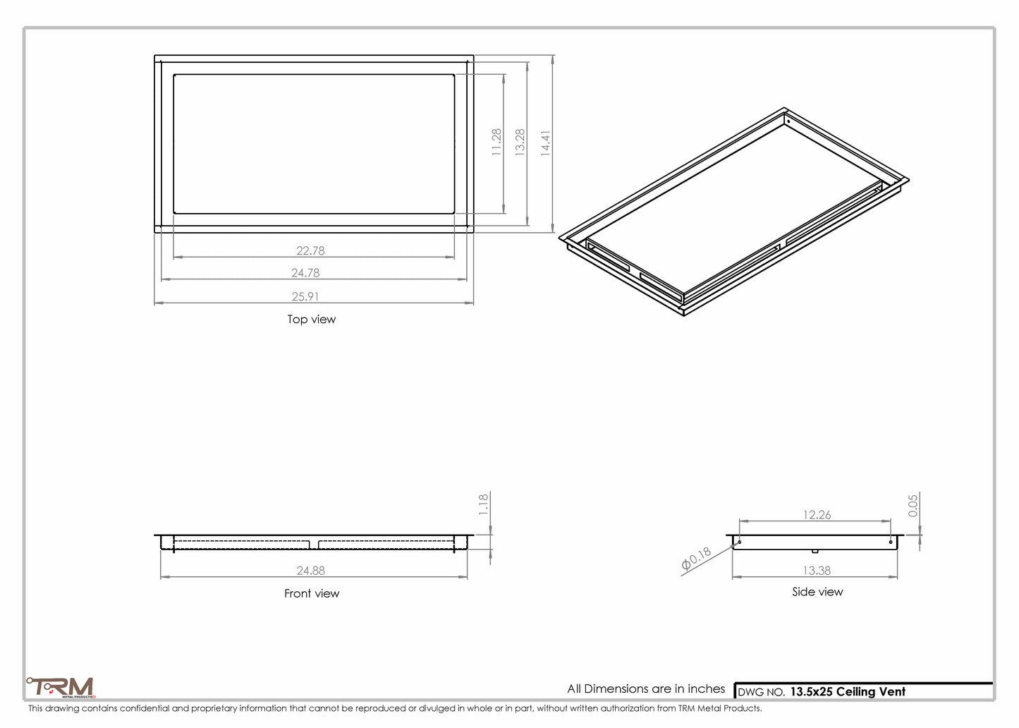 13.5x25 - Modern-Ceiling-Vent Cover-TRM Metal -  25x13.5