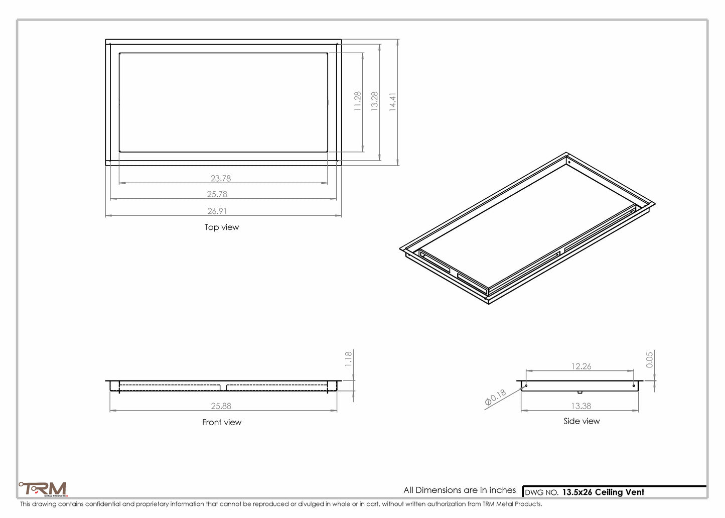 13.5x26 - Modern-Ceiling-Vent Cover-TRM Metal -  26x13.5