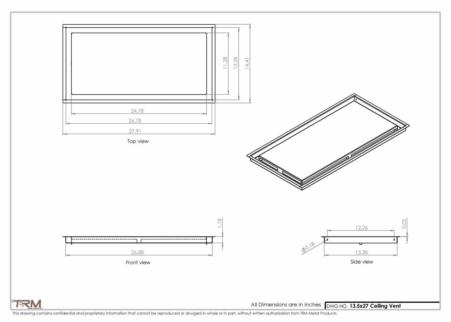 13.5x27 - Modern-Ceiling-Vent Cover-TRM Metal -  27x13.5