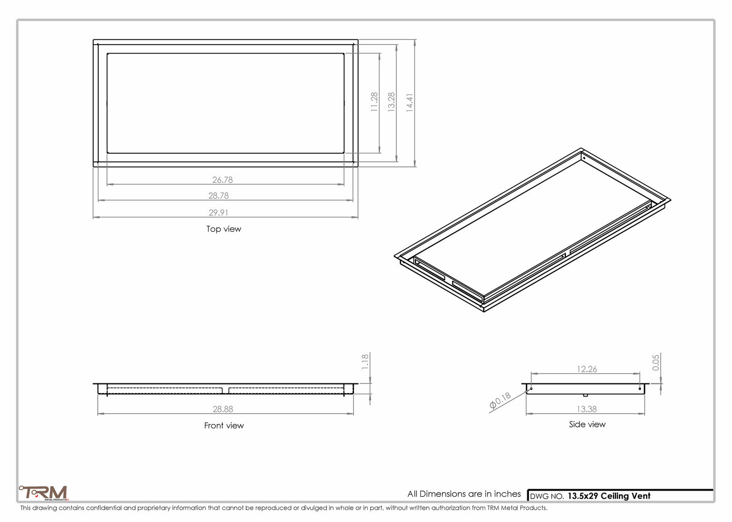 13.5x29 - Modern-Ceiling-Vent Cover-TRM Metal -  29x13.5