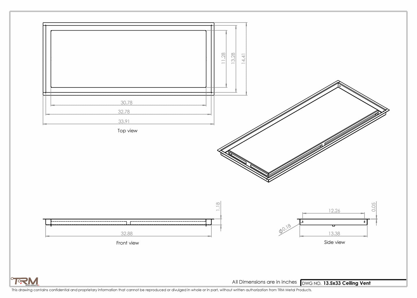13.5x33 - Modern-Ceiling-Vent Cover-TRM Metal -  33x13.5