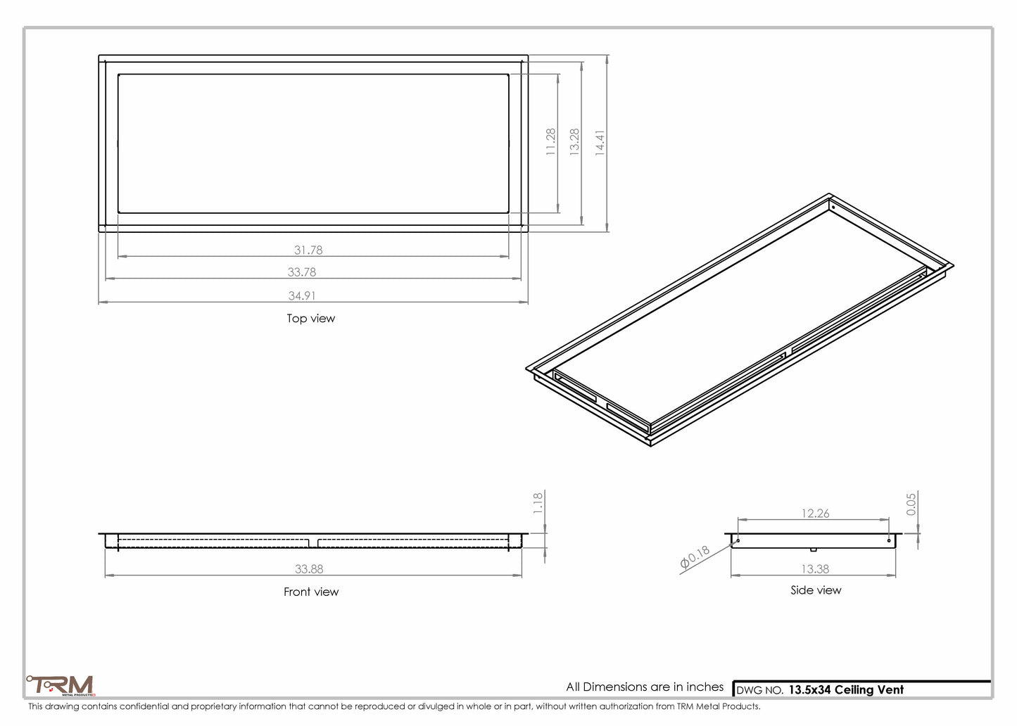 13.5x34 - Modern-Ceiling-Vent Cover-TRM Metal -  34x13.5