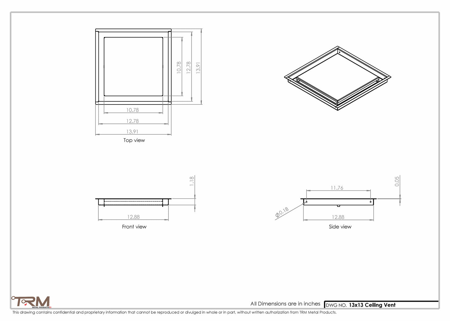 13x13-Modern-Ceiling-Vent Cover-TRM Metal 13x13