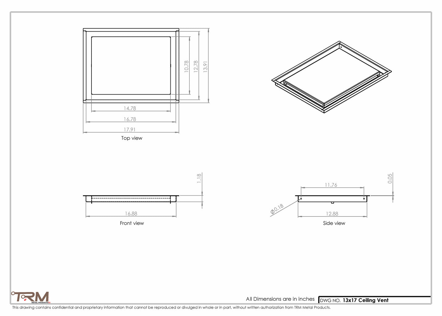 13x17-Modern-Ceiling-Vent Cover-TRM Metal- 17x13