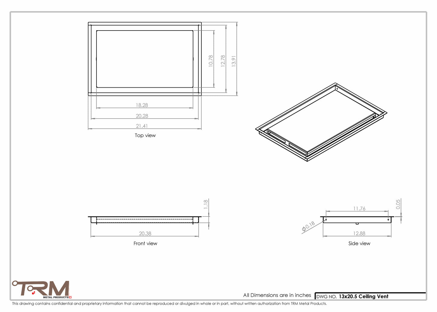 13x20.5 - Modern-Ceiling-Vent Cover-TRM Metal -  20.5x13