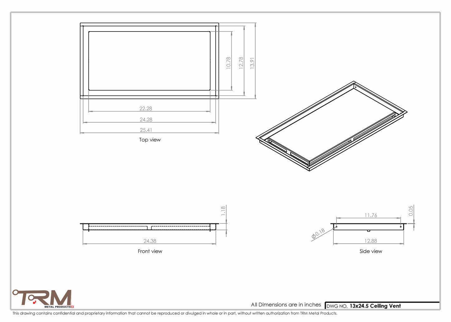 13x24.5 - Modern-Ceiling-Vent Cover-TRM Metal -  24.5x13