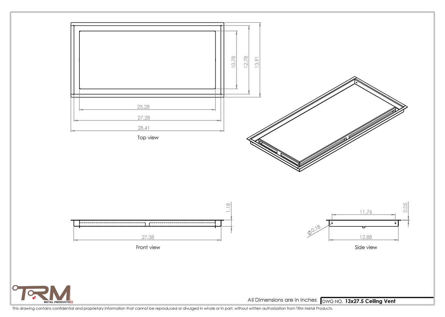 13x27.5 - Modern-Ceiling-Vent Cover-TRM Metal -  27.5x13