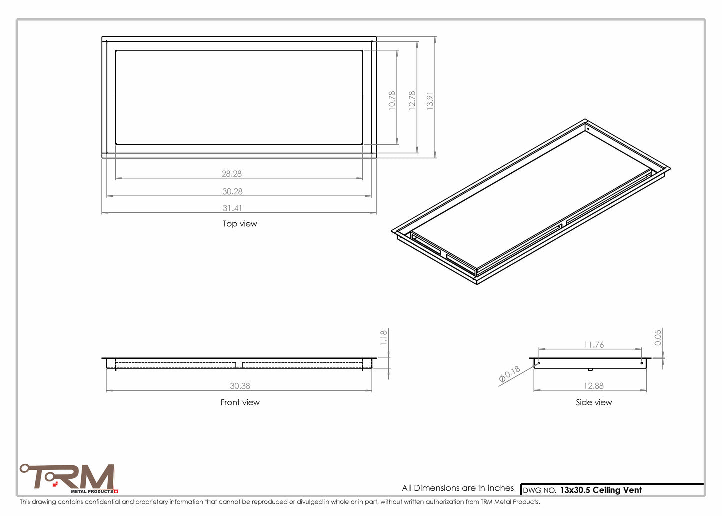 13x30.5 - Modern-Ceiling-Vent Cover-TRM Metal -  30.5x13