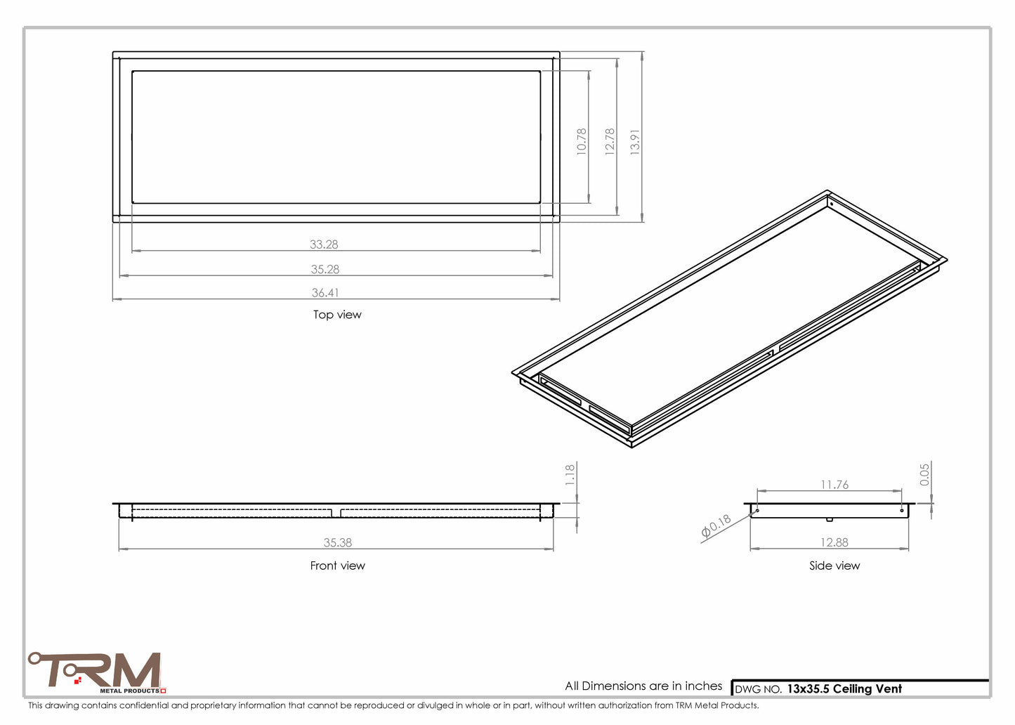 13x35.5 - Modern-Ceiling-Vent Cover-TRM Metal -  35.5x13