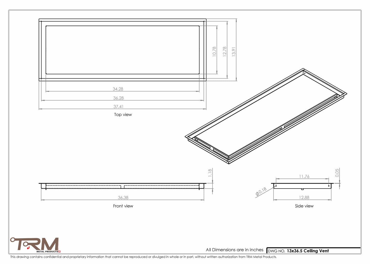 13x36.5 - Modern-Ceiling-Vent Cover-TRM Metal -  36.5x13