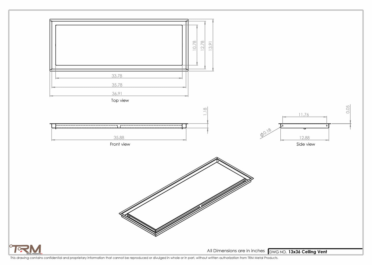 13x36-Modern-Ceiling-Vent Cover-TRM Metal- 36x13