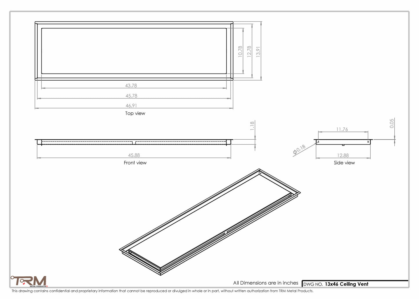 13x46-Modern-Ceiling-Vent Cover-TRM Metal- 46x13