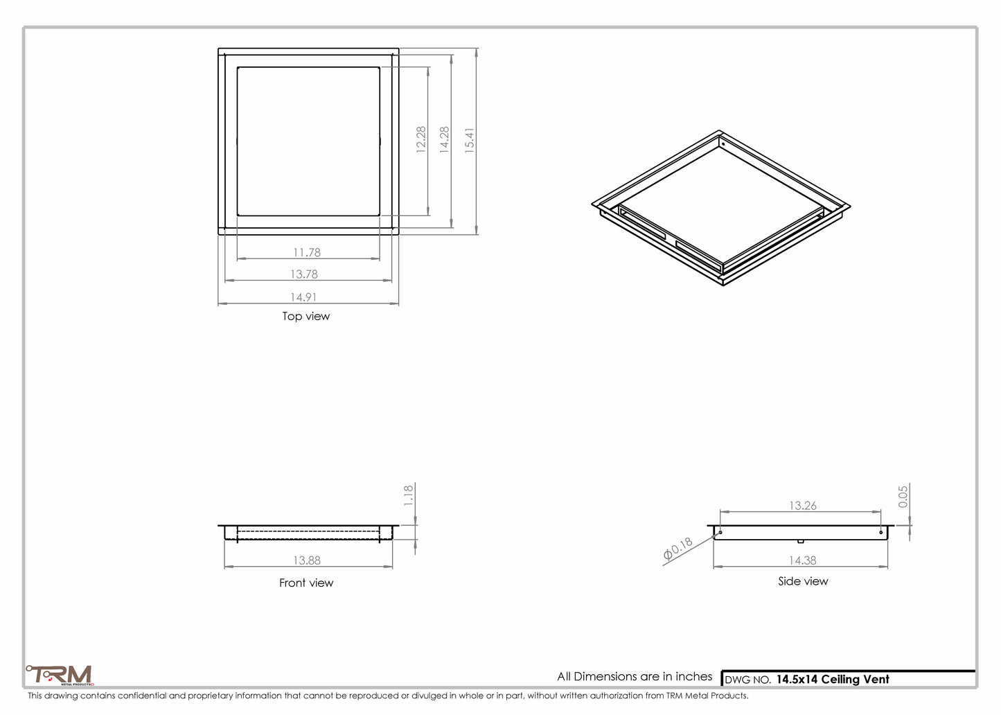 14.5x14 - Modern-Ceiling-Vent Cover-TRM Metal -  14x14.5