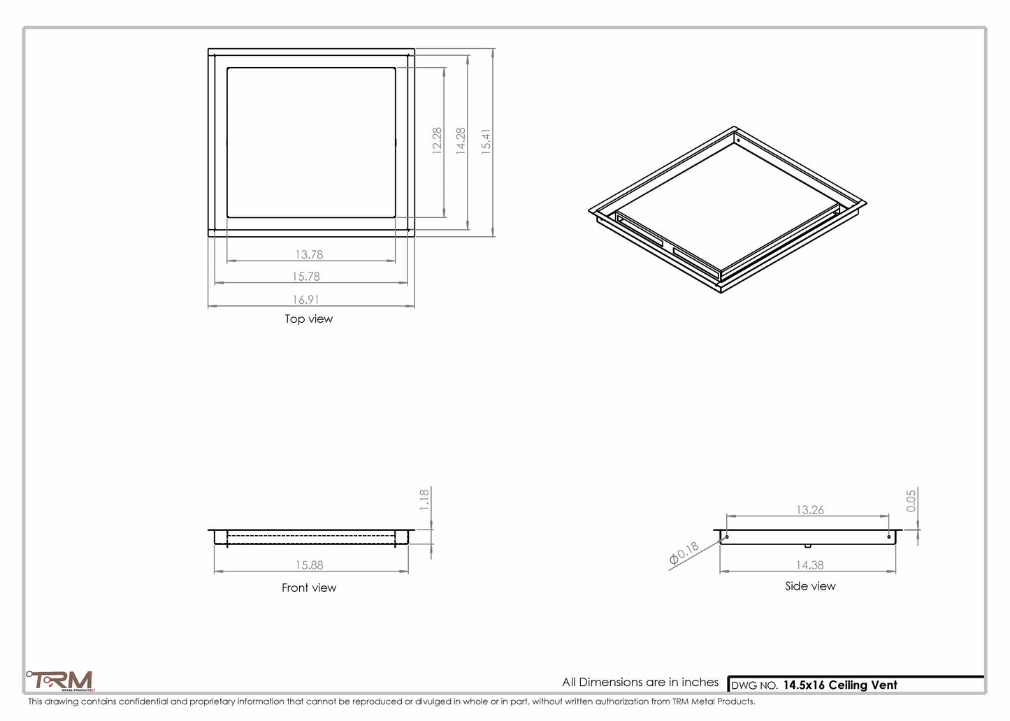 14.5x16 - Modern-Ceiling-Vent Cover-TRM Metal -  16x14.5
