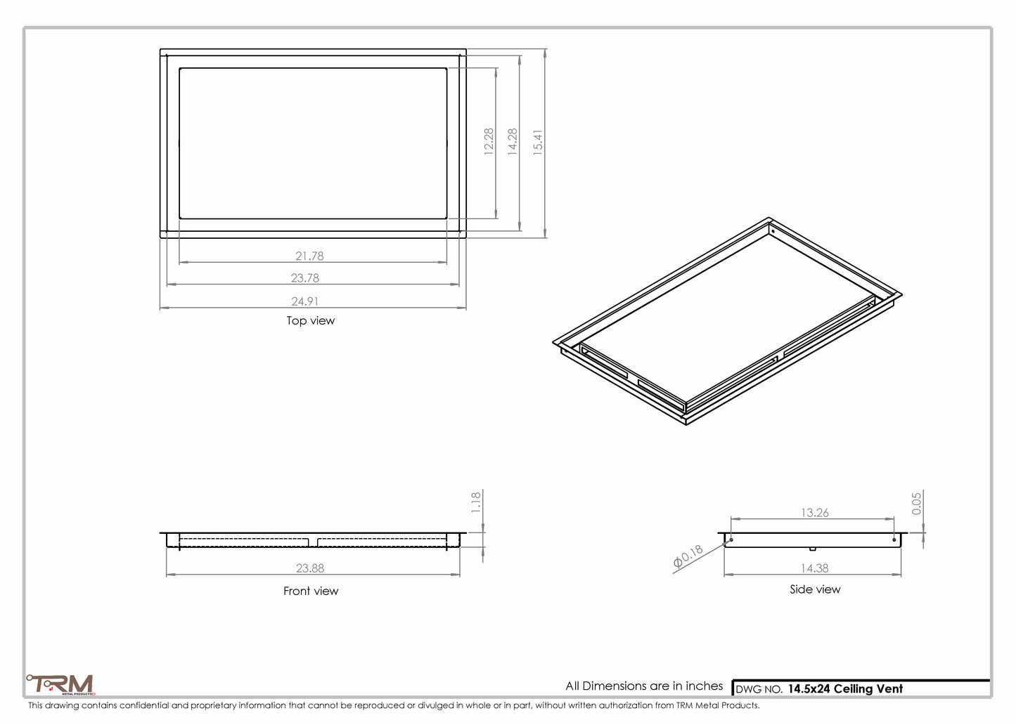 14.5x24 - Modern-Ceiling-Vent Cover-TRM Metal -  24x14.5