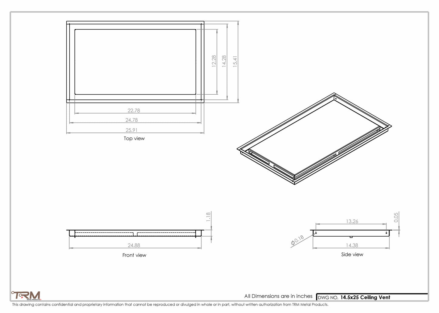 14.5x25 - Modern-Ceiling-Vent Cover-TRM Metal -  25x14.5