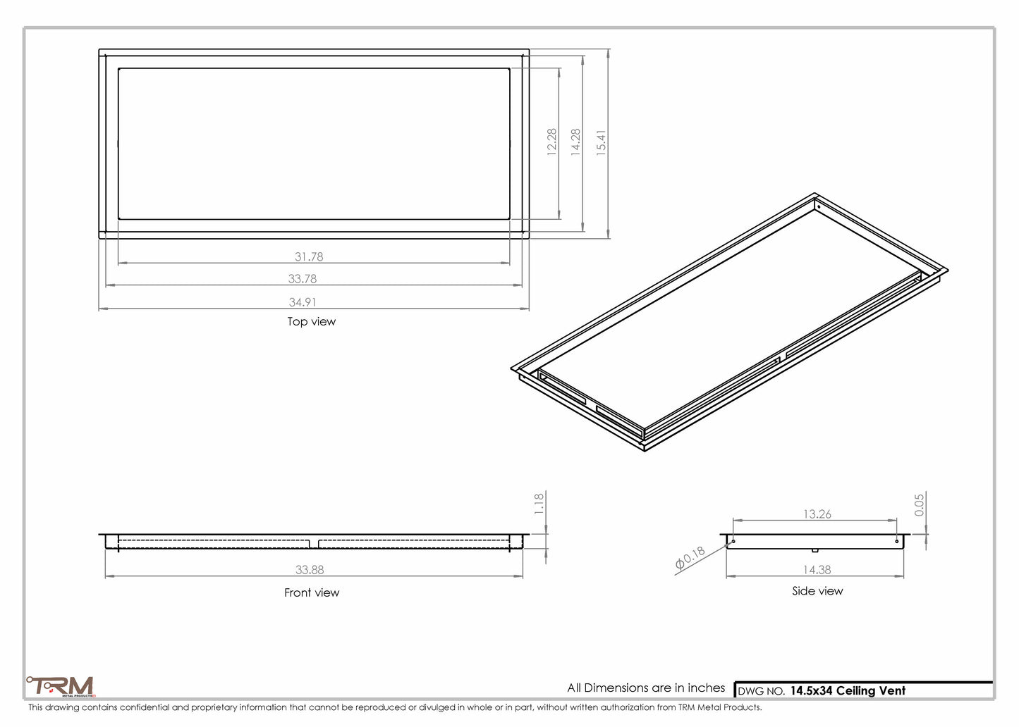14.5x34 - Modern-Ceiling-Vent Cover-TRM Metal -  34x14.5