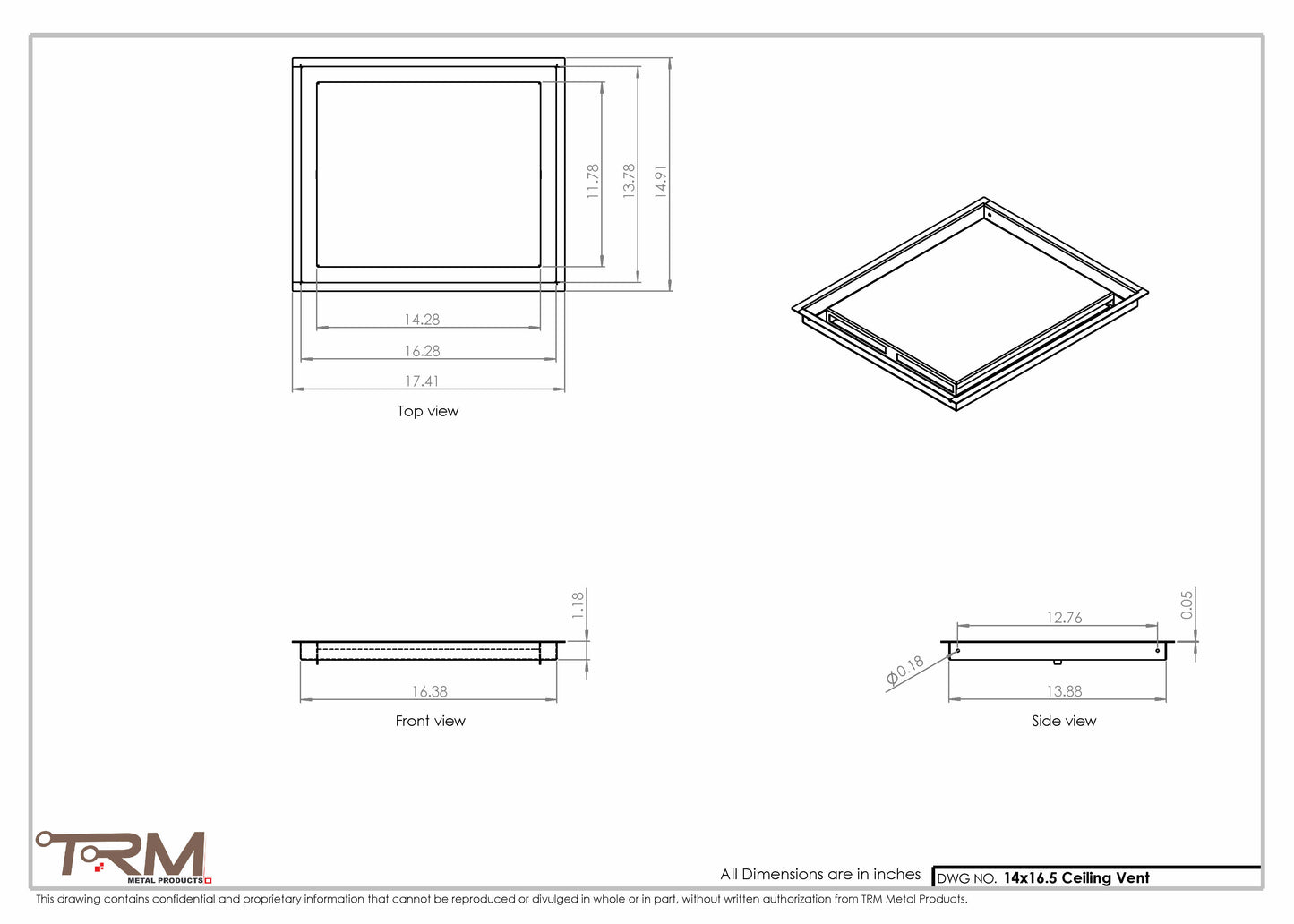 14x16.5 - Modern-Ceiling-Vent Cover-TRM Metal -  16.5x14