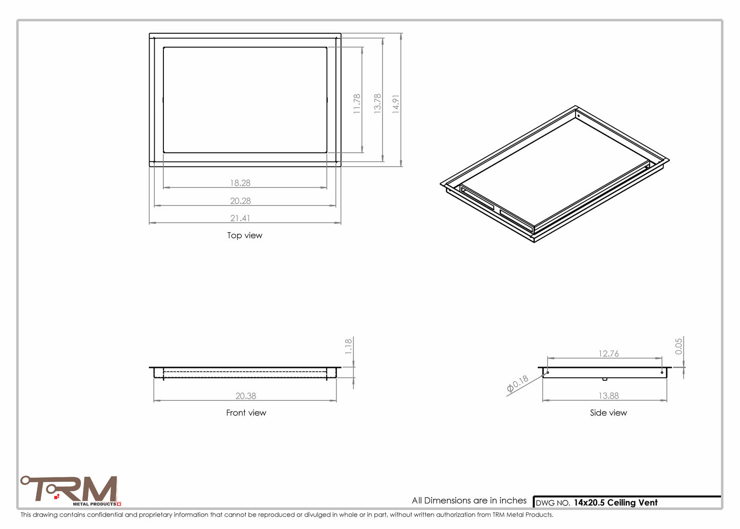 14x20.5 - Modern-Ceiling-Vent Cover-TRM Metal -  20.5x14