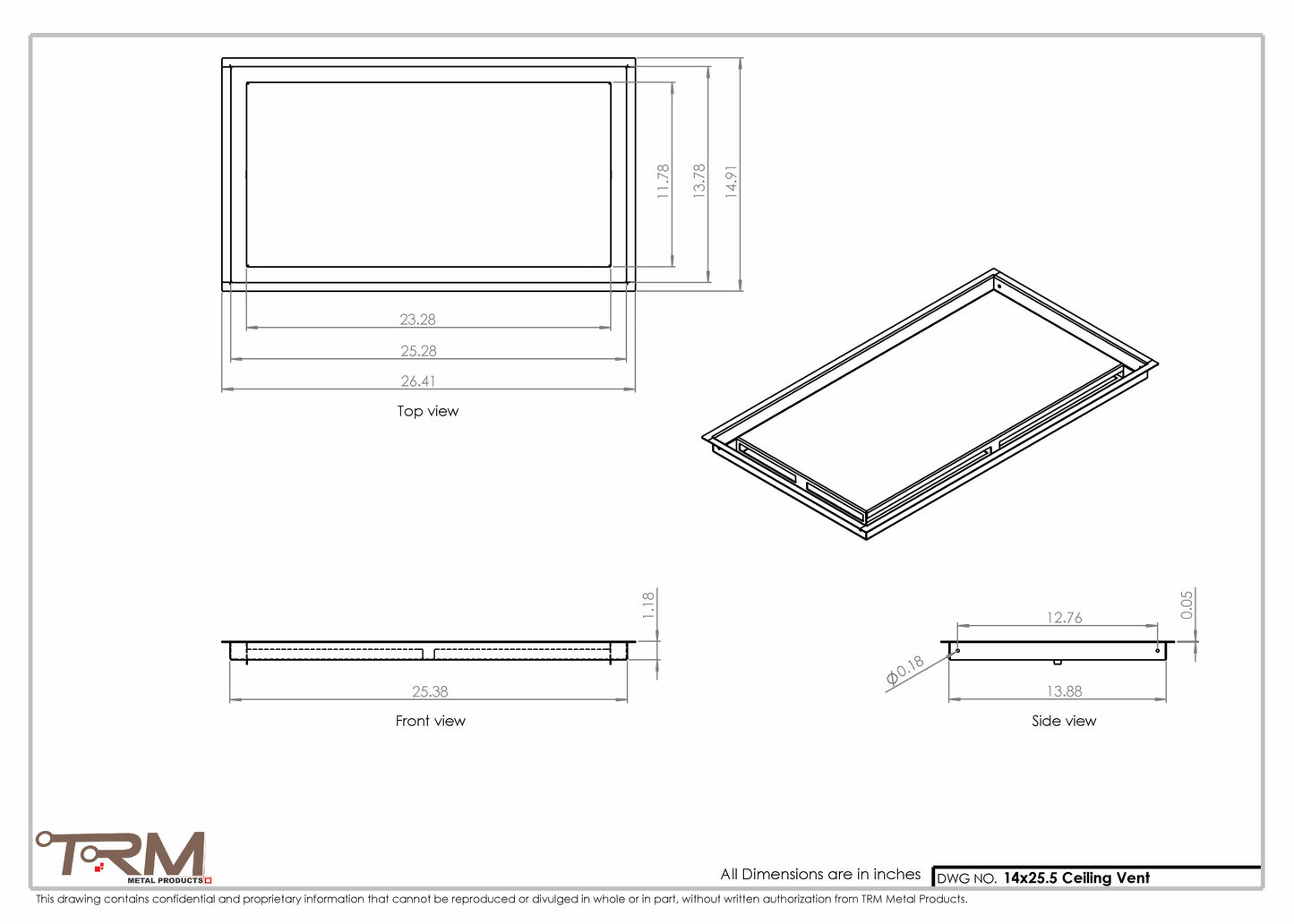 14x25.5 - Modern-Ceiling-Vent Cover-TRM Metal -  25.5x14
