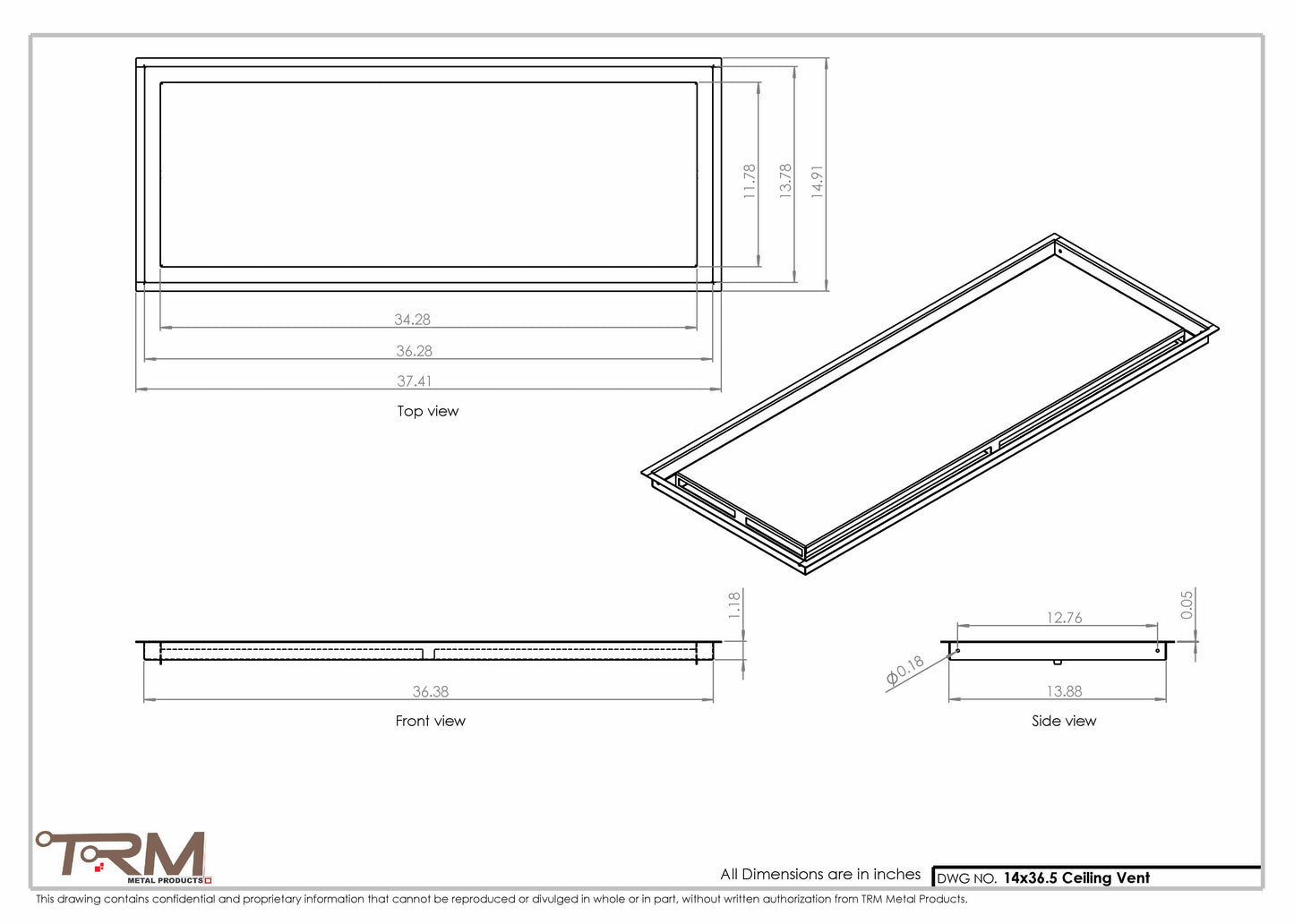 14x36.5 - Modern-Ceiling-Vent Cover-TRM Metal -  36.5x14