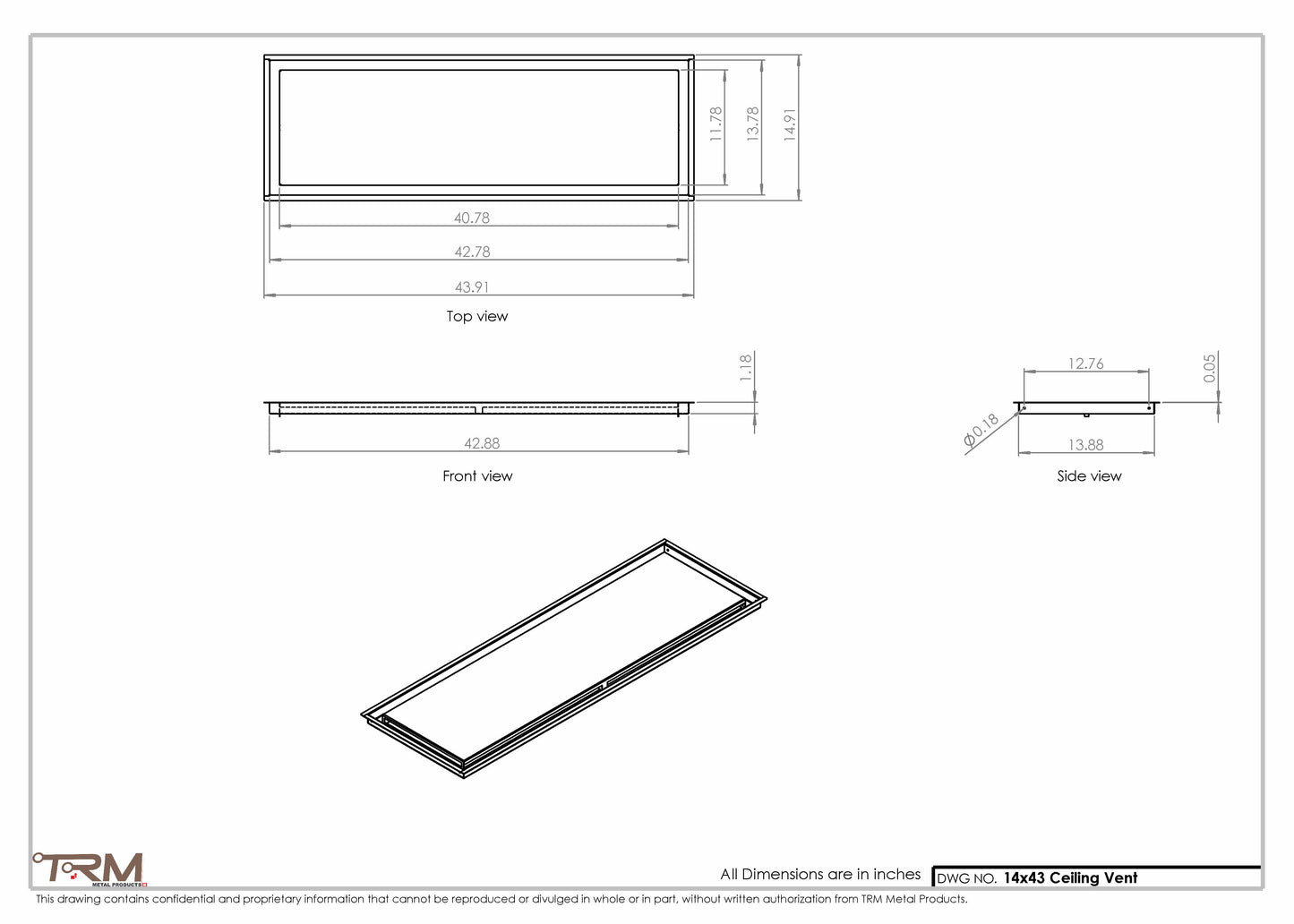 14x43-Modern-Ceiling-Vent Cover-TRM Metal- 43x14
