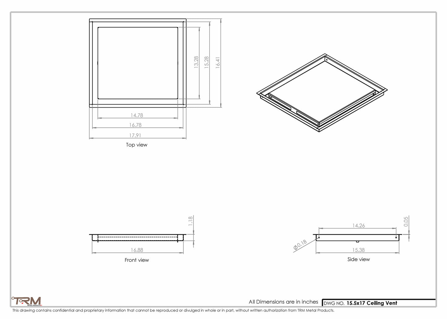 15.5x17 - Modern-Ceiling-Vent Cover-TRM Metal -  17x15.5