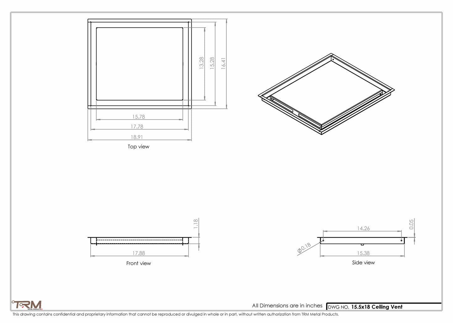 15.5x18 - Modern-Ceiling-Vent Cover-TRM Metal -  18x15.5