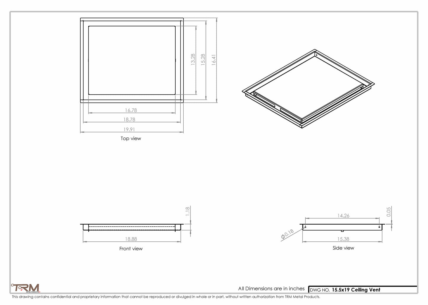 15.5x19 - Modern-Ceiling-Vent Cover-TRM Metal -  19x15.5