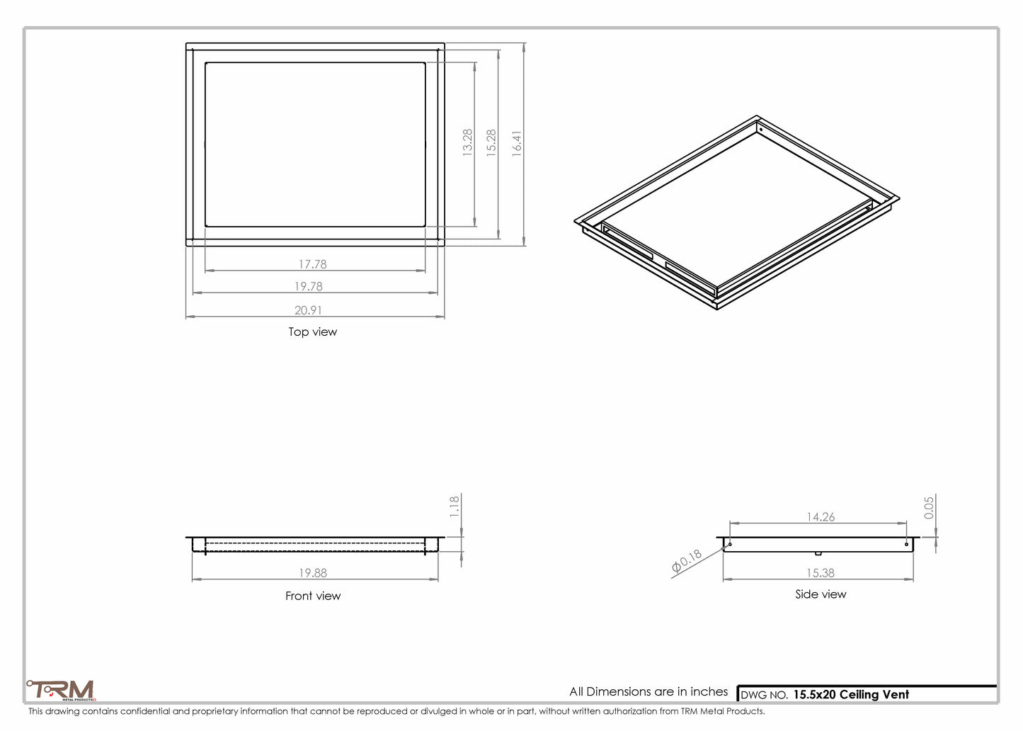 15.5x20 - Modern-Ceiling-Vent Cover-TRM Metal -  20x15.5