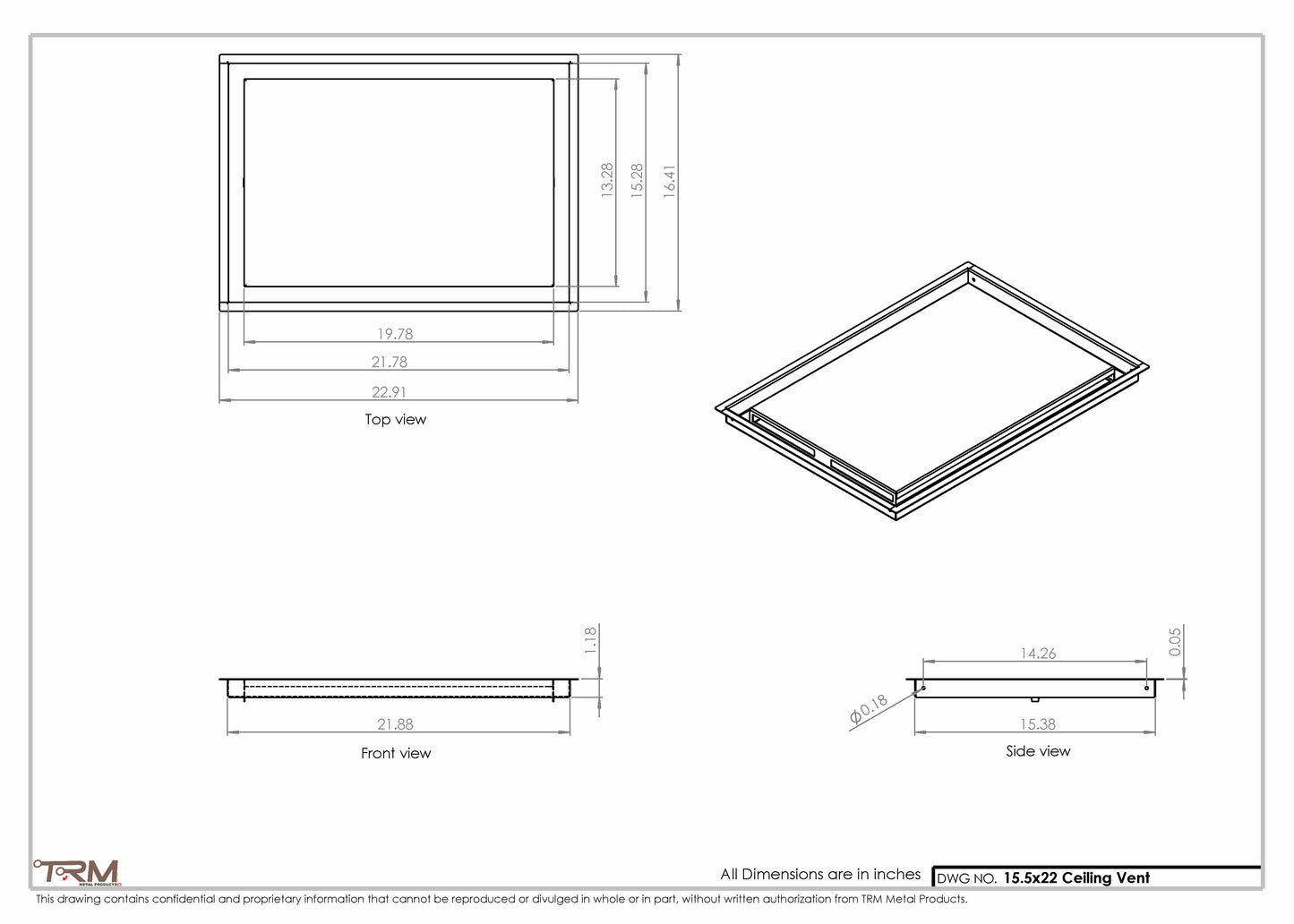 15.5x22 - Modern-Ceiling-Vent Cover-TRM Metal -  22x15.5