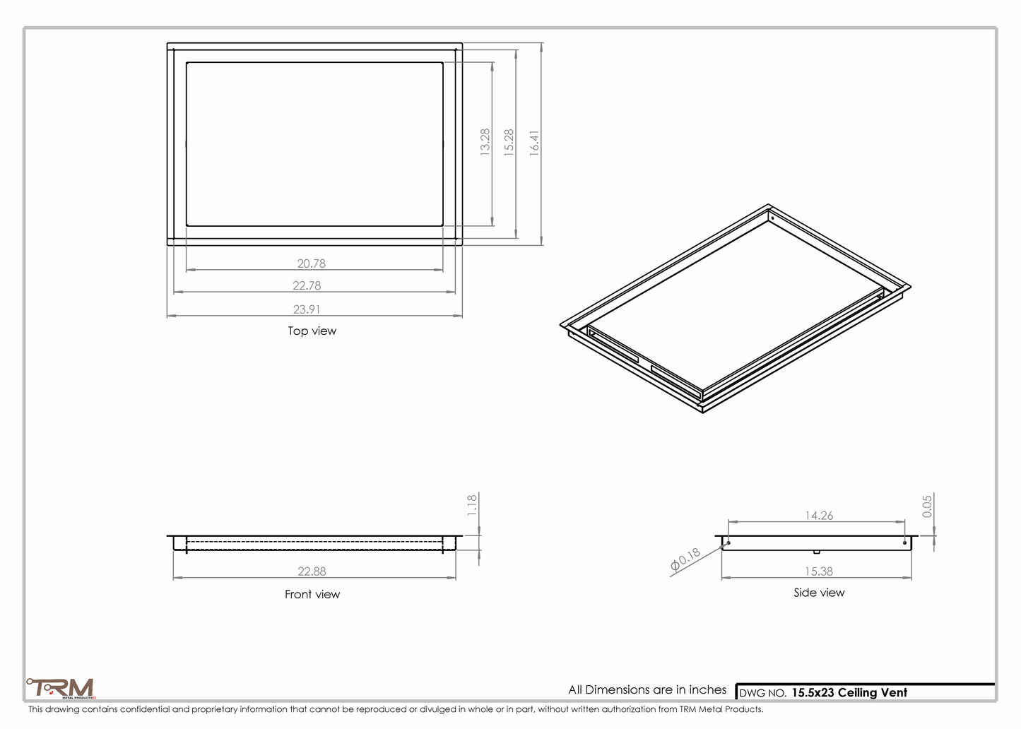 15.5x23 - Modern-Ceiling-Vent Cover-TRM Metal -  23x15.5