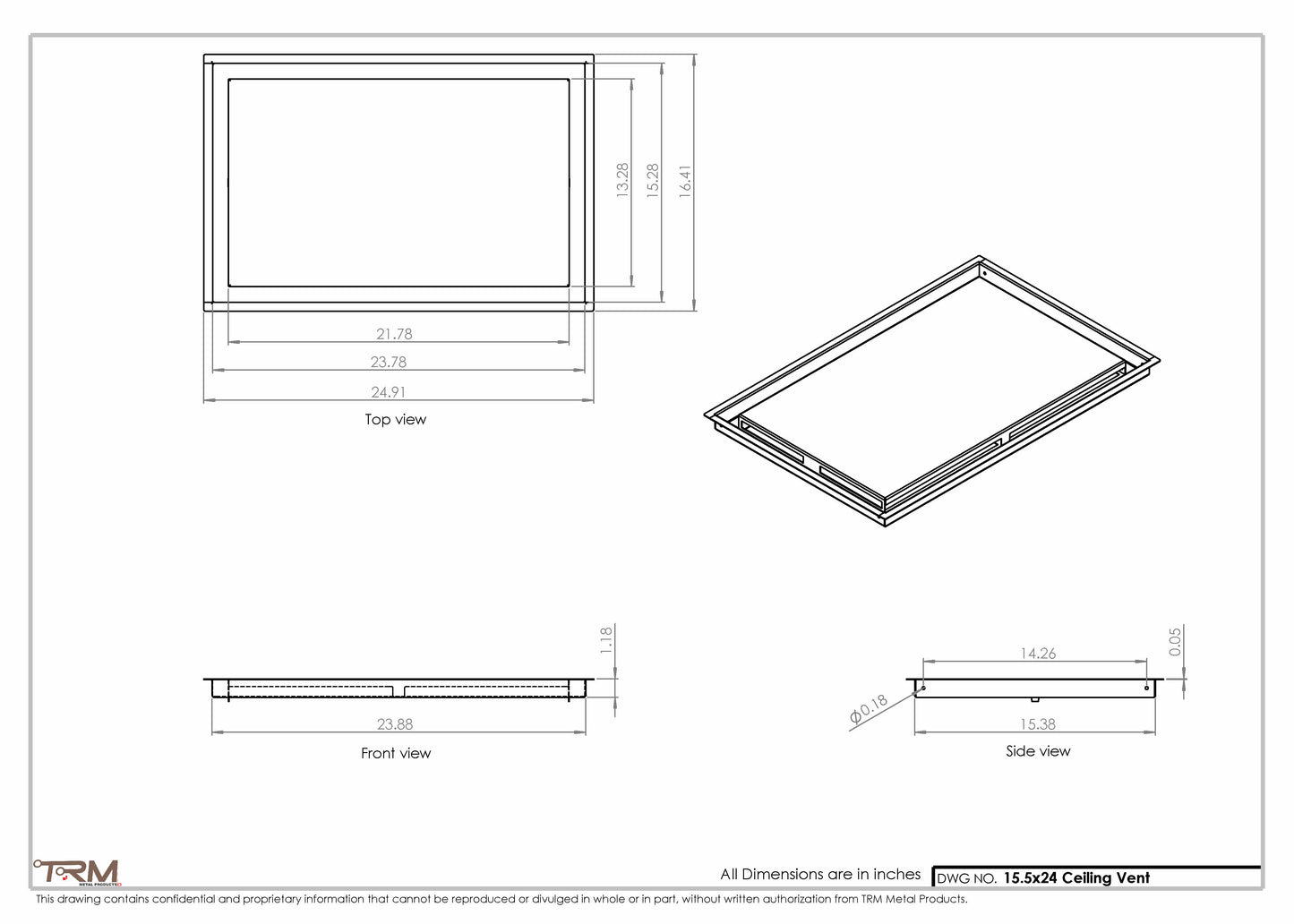 15.5x24 - Modern-Ceiling-Vent Cover-TRM Metal -  24x15.5
