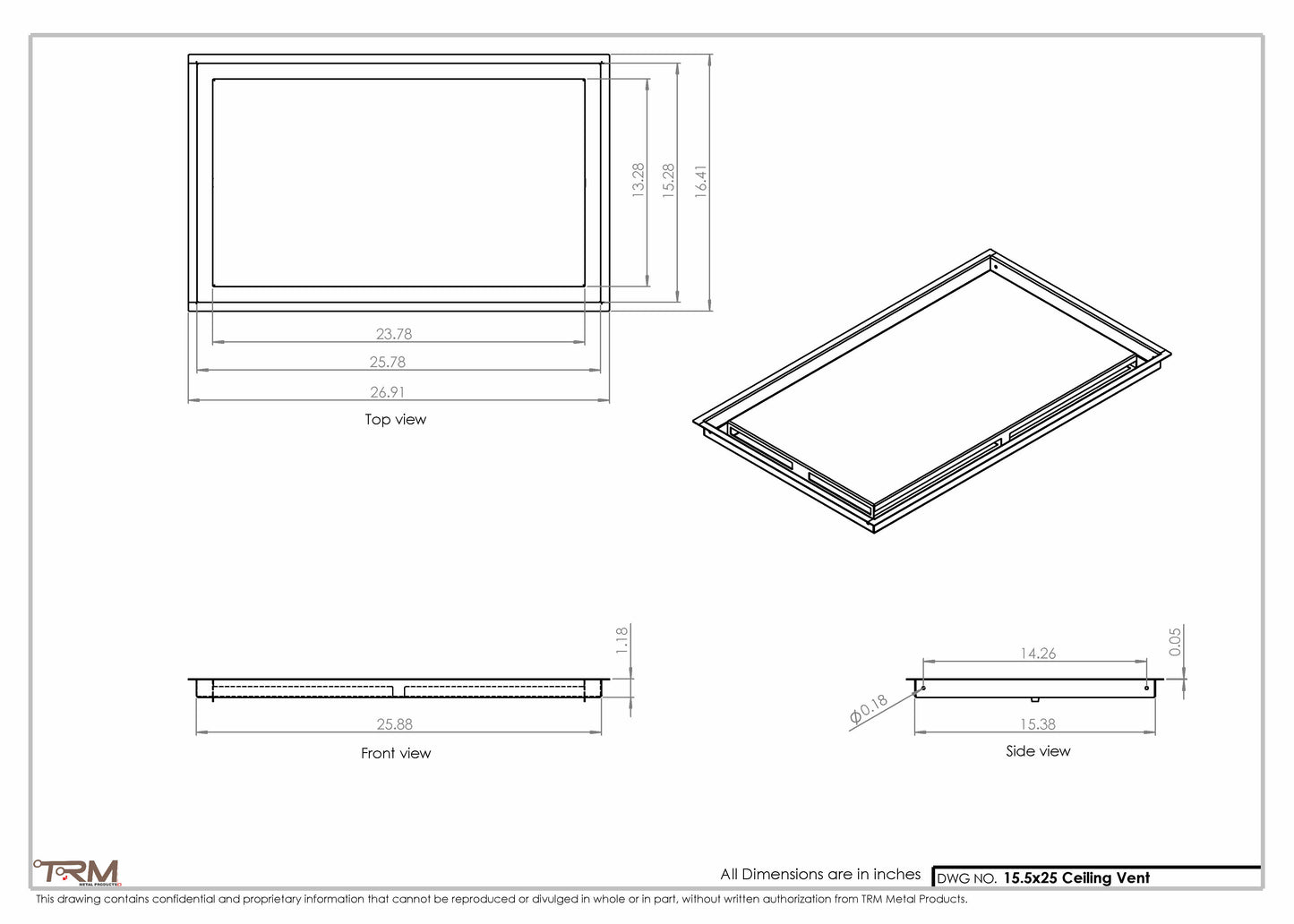 15.5x25 - Modern-Ceiling-Vent Cover-TRM Metal -  25x15.5