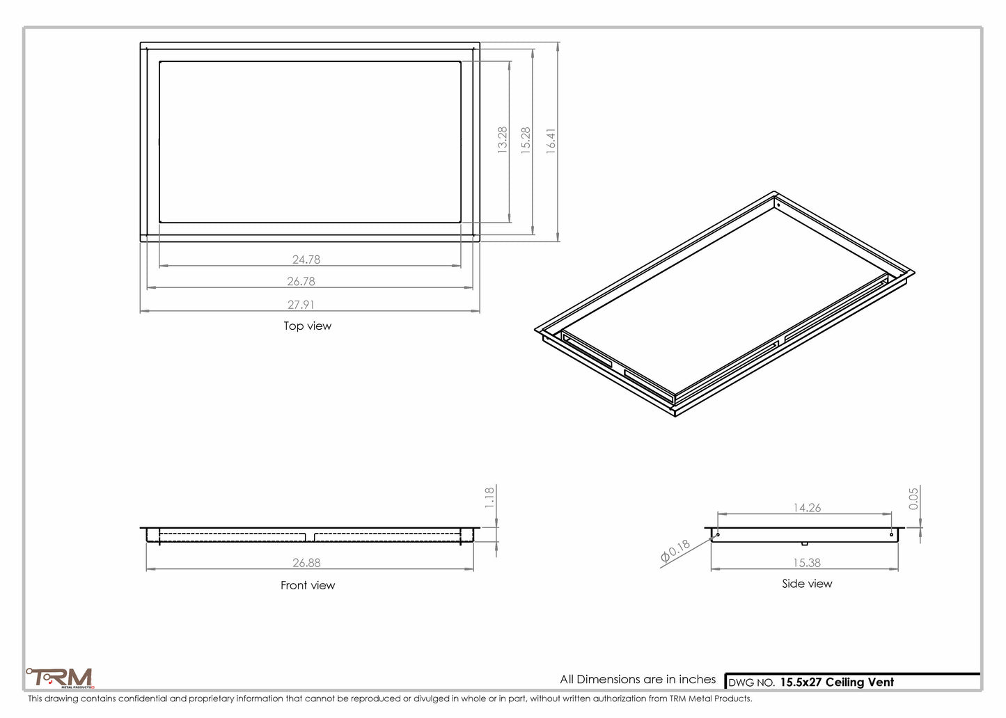 15.5x27 - Modern-Ceiling-Vent Cover-TRM Metal -  27x15.5