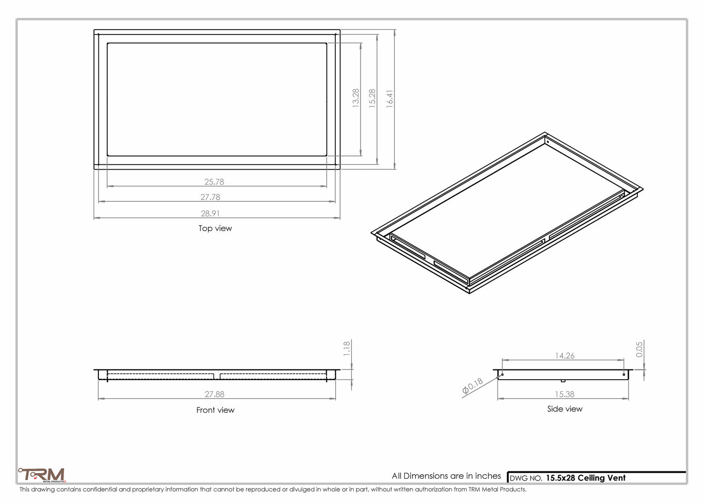 15.5x28 - Modern-Ceiling-Vent Cover-TRM Metal -  28x15.5
