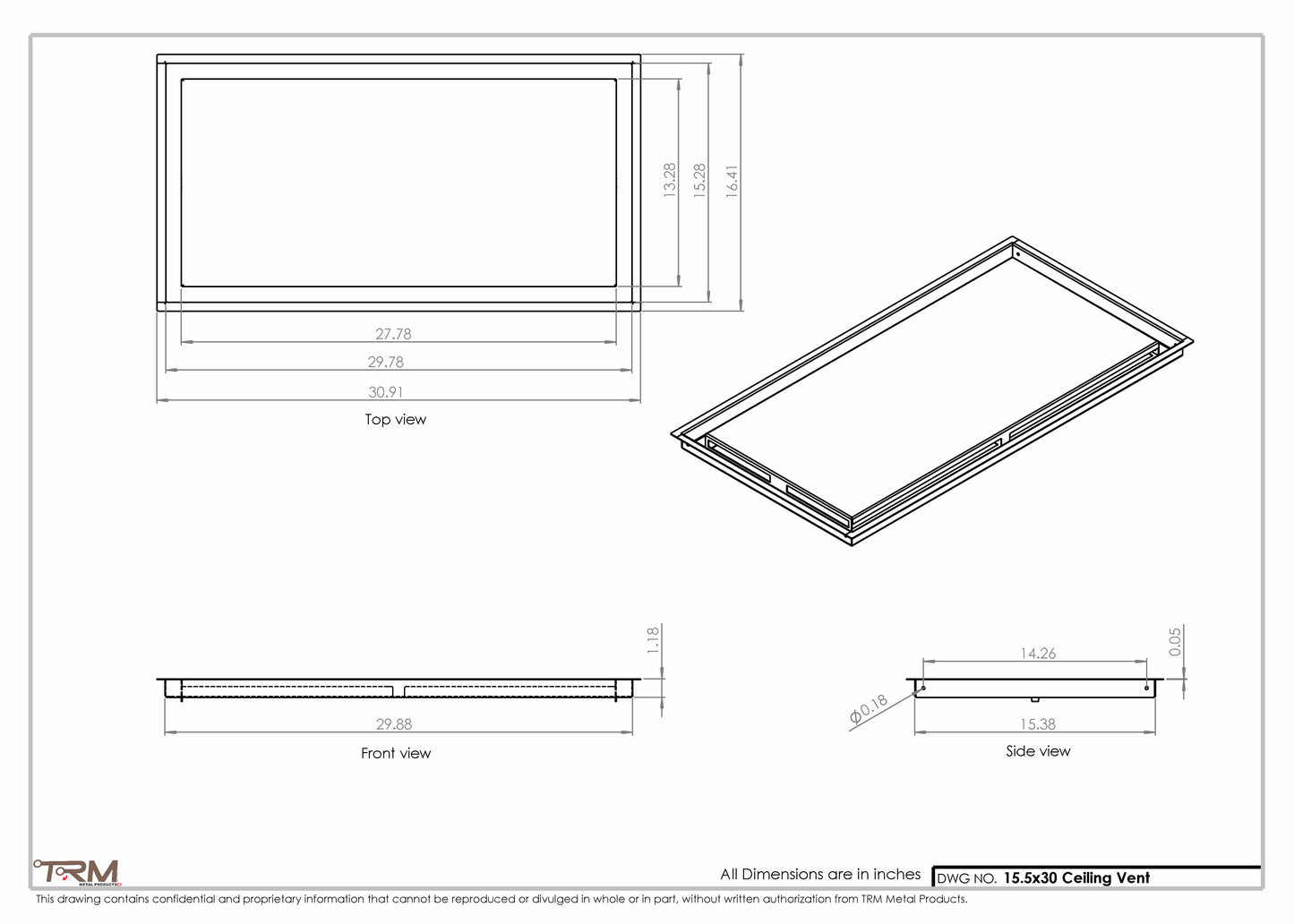 15.5x30 - Modern-Ceiling-Vent Cover-TRM Metal -  30x15.5
