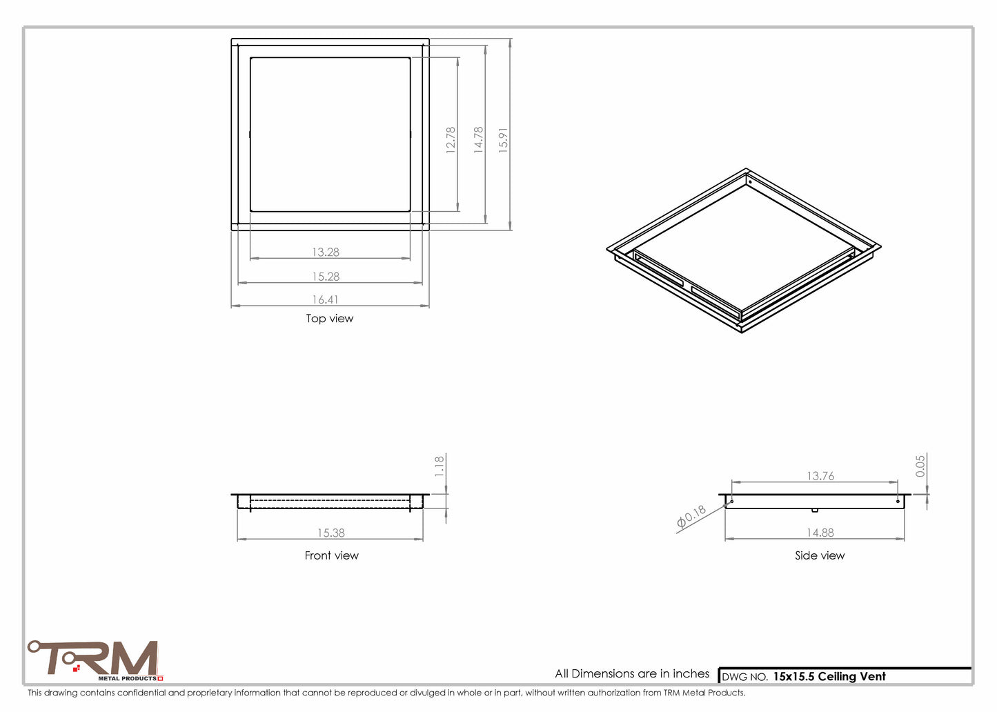 15x15.5 - Modern-Ceiling-Vent Cover-TRM Metal -  15.5x15