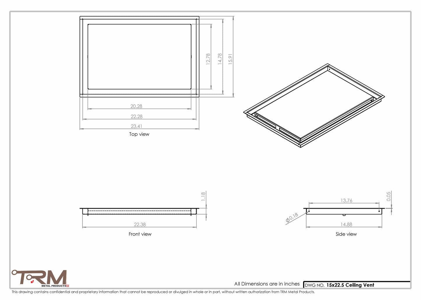 15x22.5 - Modern-Ceiling-Vent Cover-TRM Metal -  22.5x15
