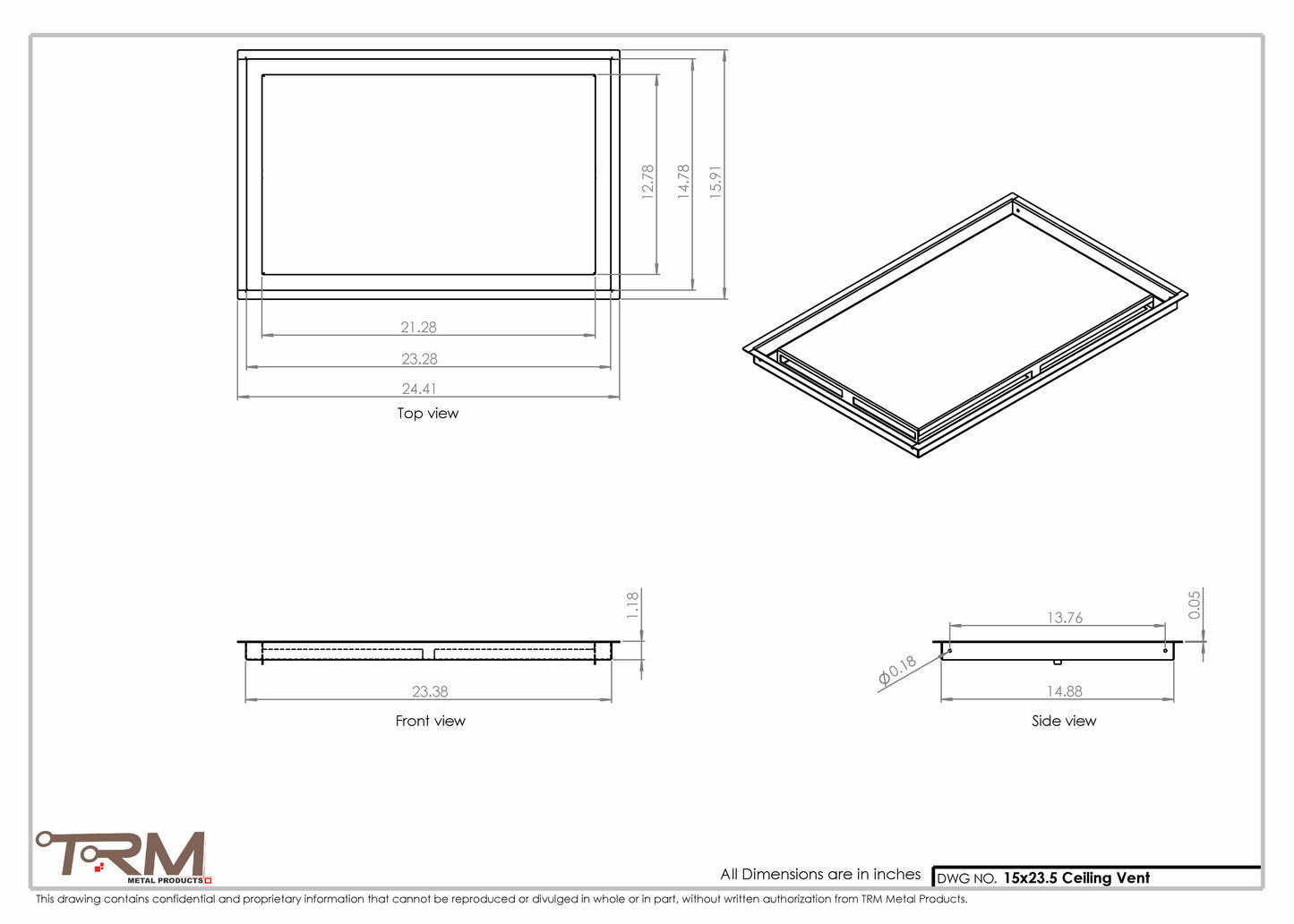 15x23.5 - Modern-Ceiling-Vent Cover-TRM Metal -  23.5x15
