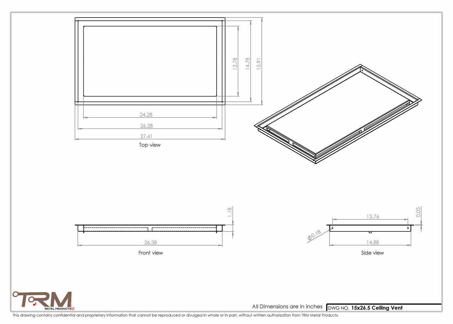 15x26.5 - Modern-Ceiling-Vent Cover-TRM Metal -  26.5x15
