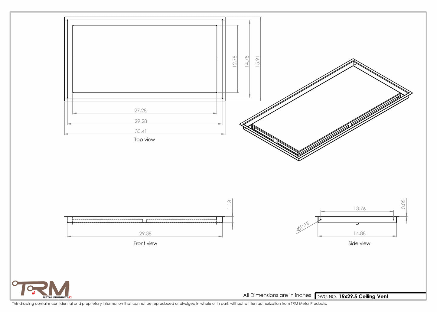 15x29.5 - Modern-Ceiling-Vent Cover-TRM Metal -  29.5x15