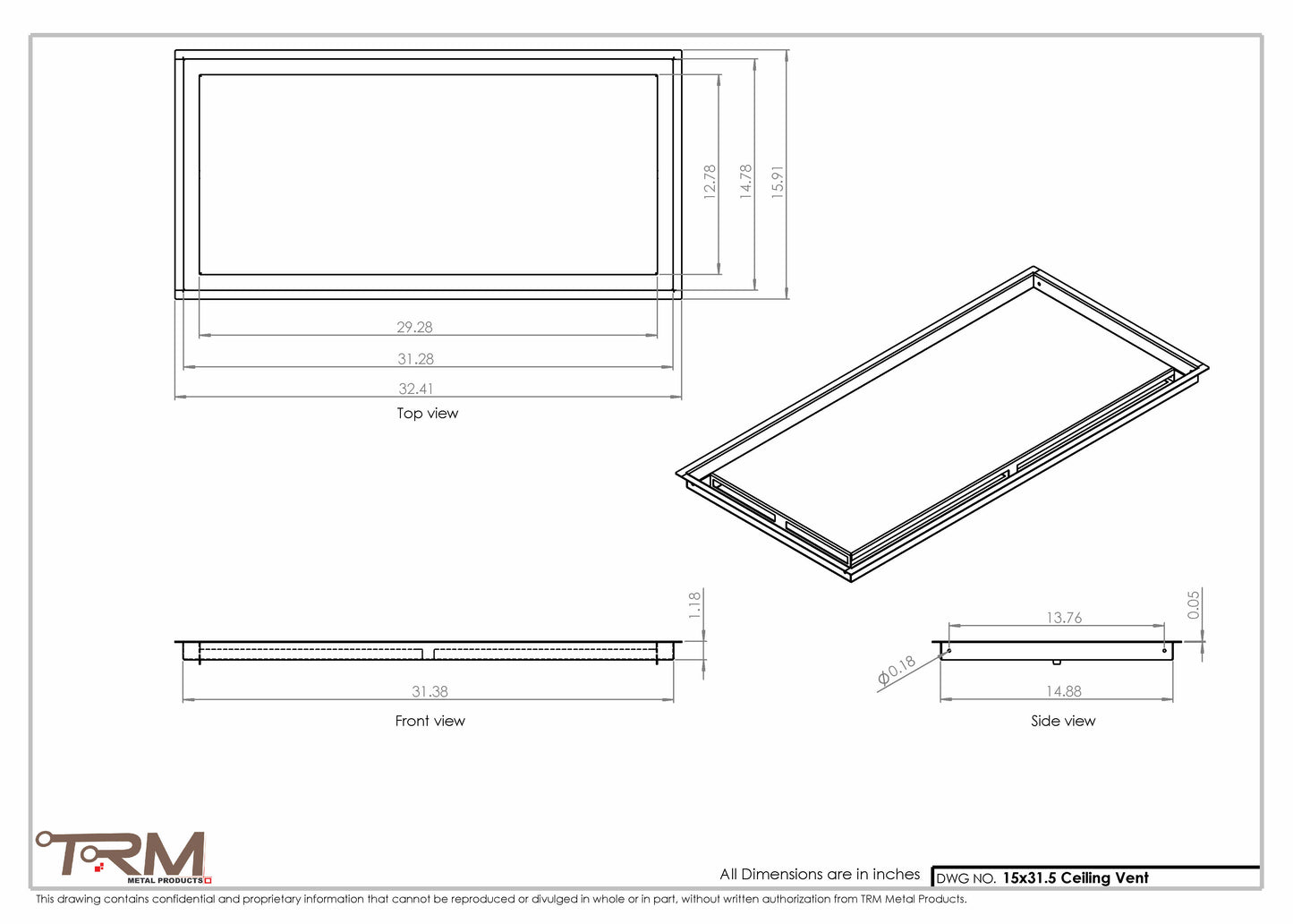 15x31.5 - Modern-Ceiling-Vent Cover-TRM Metal -  31.5x15