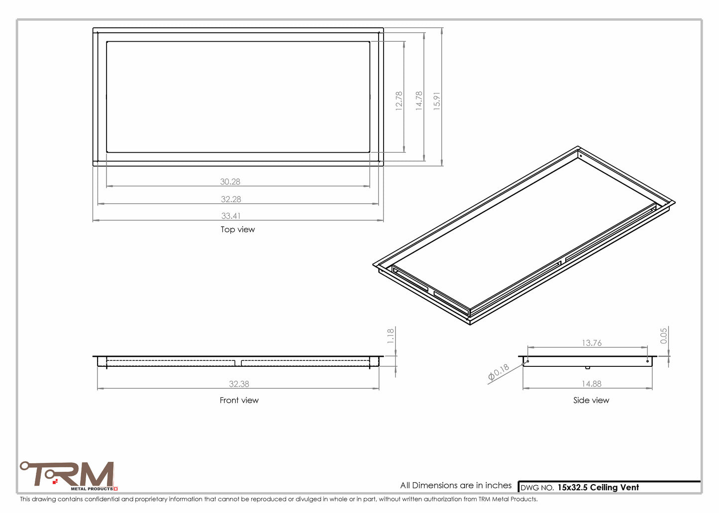 15x32.5 - Modern-Ceiling-Vent Cover-TRM Metal -  32.5x15
