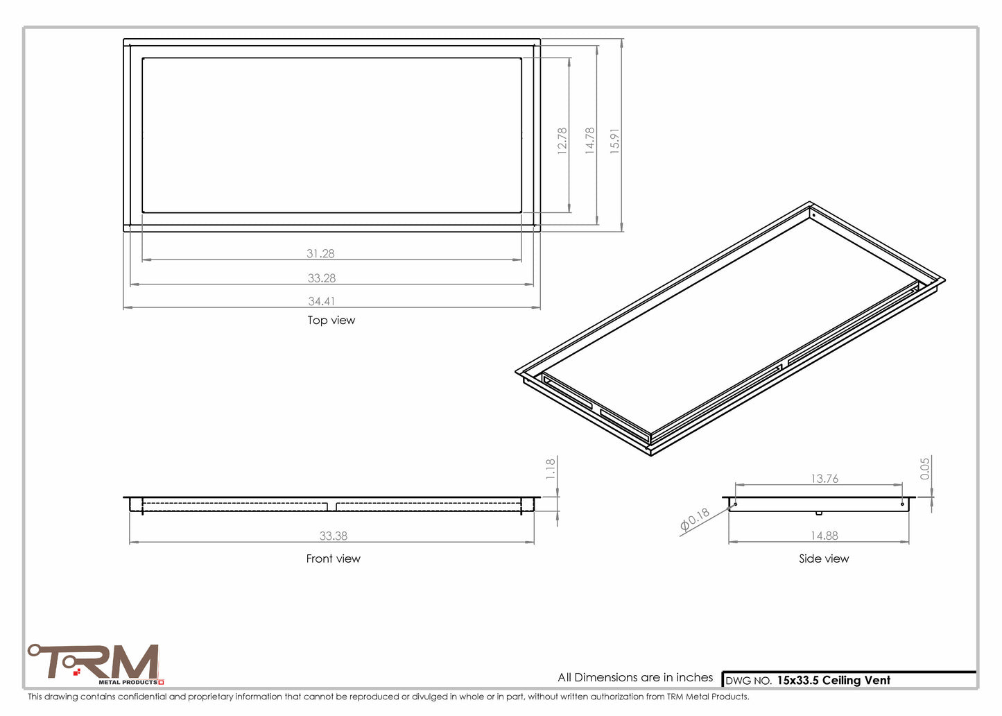 15x33.5 - Modern-Ceiling-Vent Cover-TRM Metal -  33.5x15