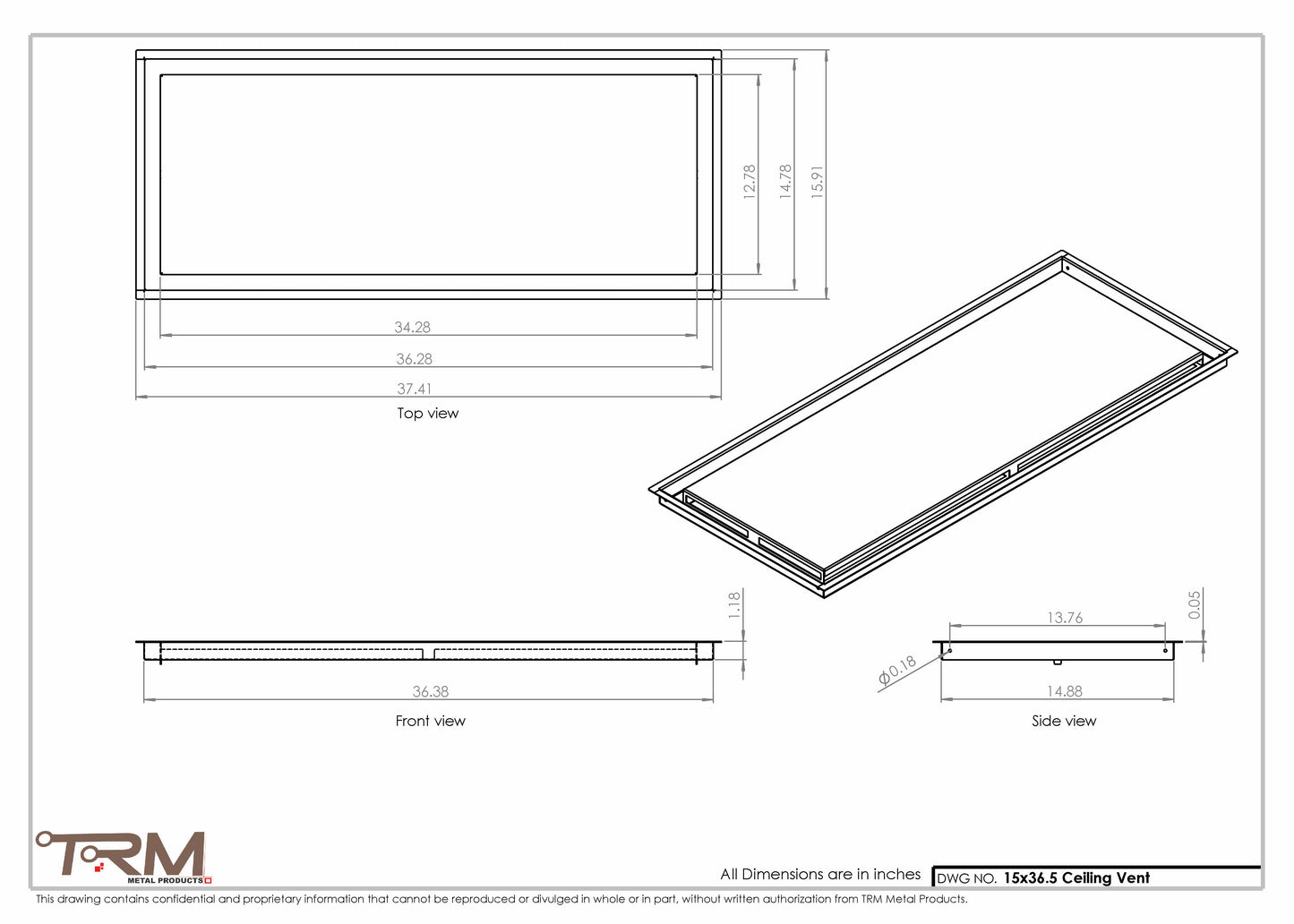 15x36.5 - Modern-Ceiling-Vent Cover-TRM Metal -  36.5x15