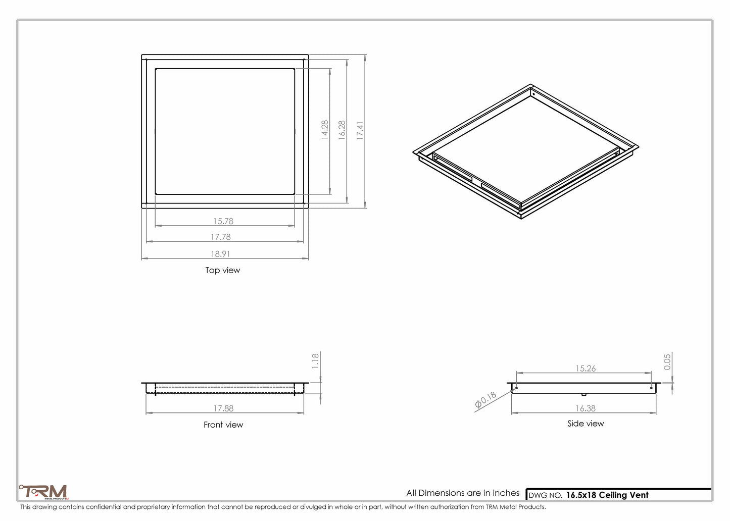 16.5x18 - Modern-Ceiling-Vent Cover-TRM Metal -  18x16.5